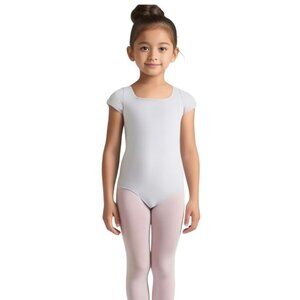 Capezio Childs I 6X-7 Leotard White Short Sleeve Scoop Neck Dance Lined Front